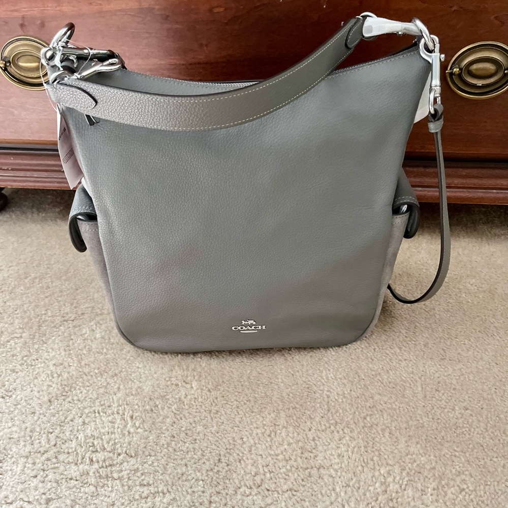 Coach Gray Leather Shoulder Bag with Silver Hardware